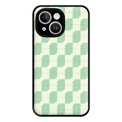 Green Plaid Daisies Phone Case for iPhone 14 Plus