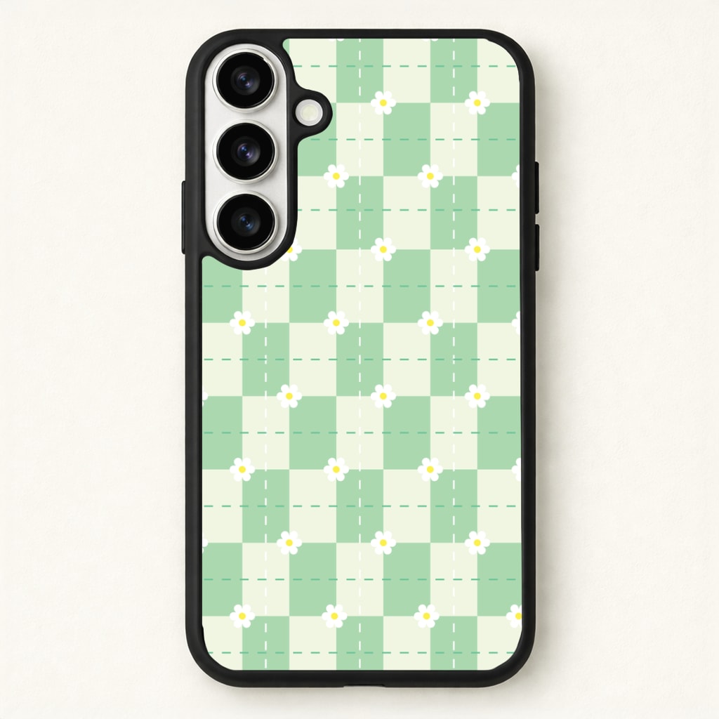Green Plaid Daisies Phone Case for Galaxy S26 Plus
