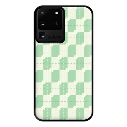 Green Plaid Daisies Phone Case for Galaxy S20 Ultra