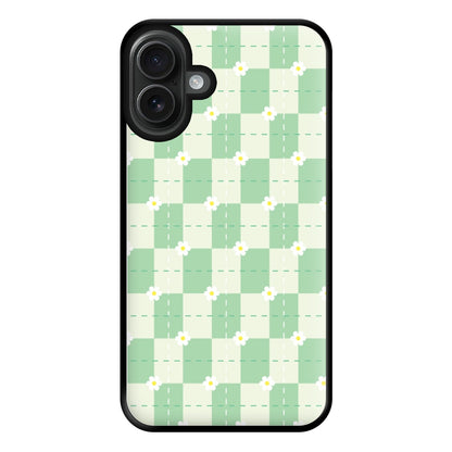 Green Plaid Daisies Phone Case for iPhone 16 Plus