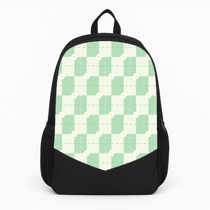 Green Plaid Daisies  Large Backpack