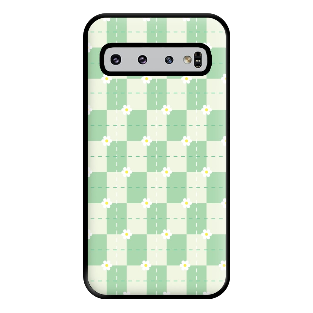 Green Plaid Daisies Phone Case for Galaxy S10 Plus