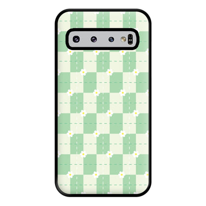 Green Plaid Daisies Phone Case for Galaxy S10 Plus