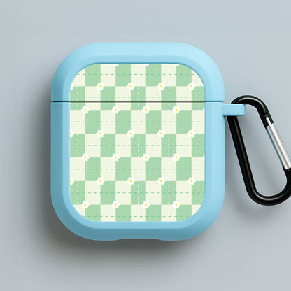 Green Plaid Daisies  Blue AirPods Case