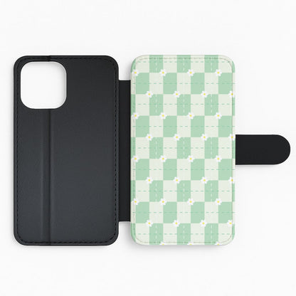 Green Plaid Daisies  Flip Phone Case