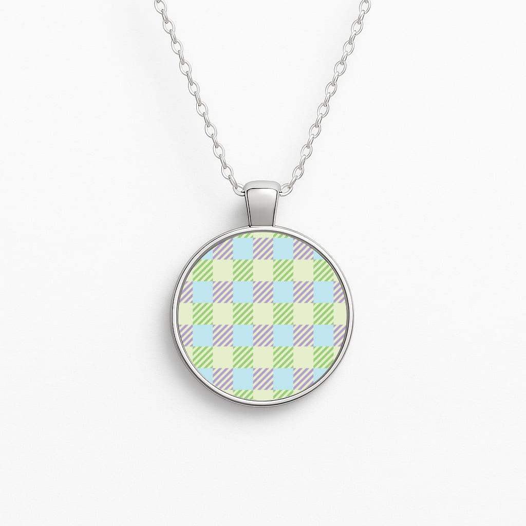 Green And Purple Checkered Circle Necklace