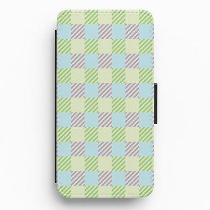 Green And Purple Checkered Flip / Wallet Phone Case