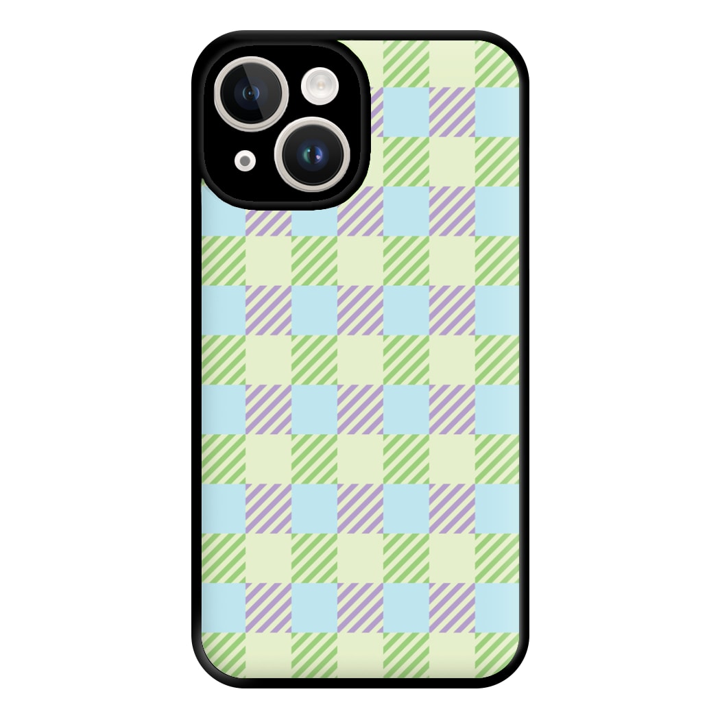 Green And Purple Checkered Phone Case for iPhone 14