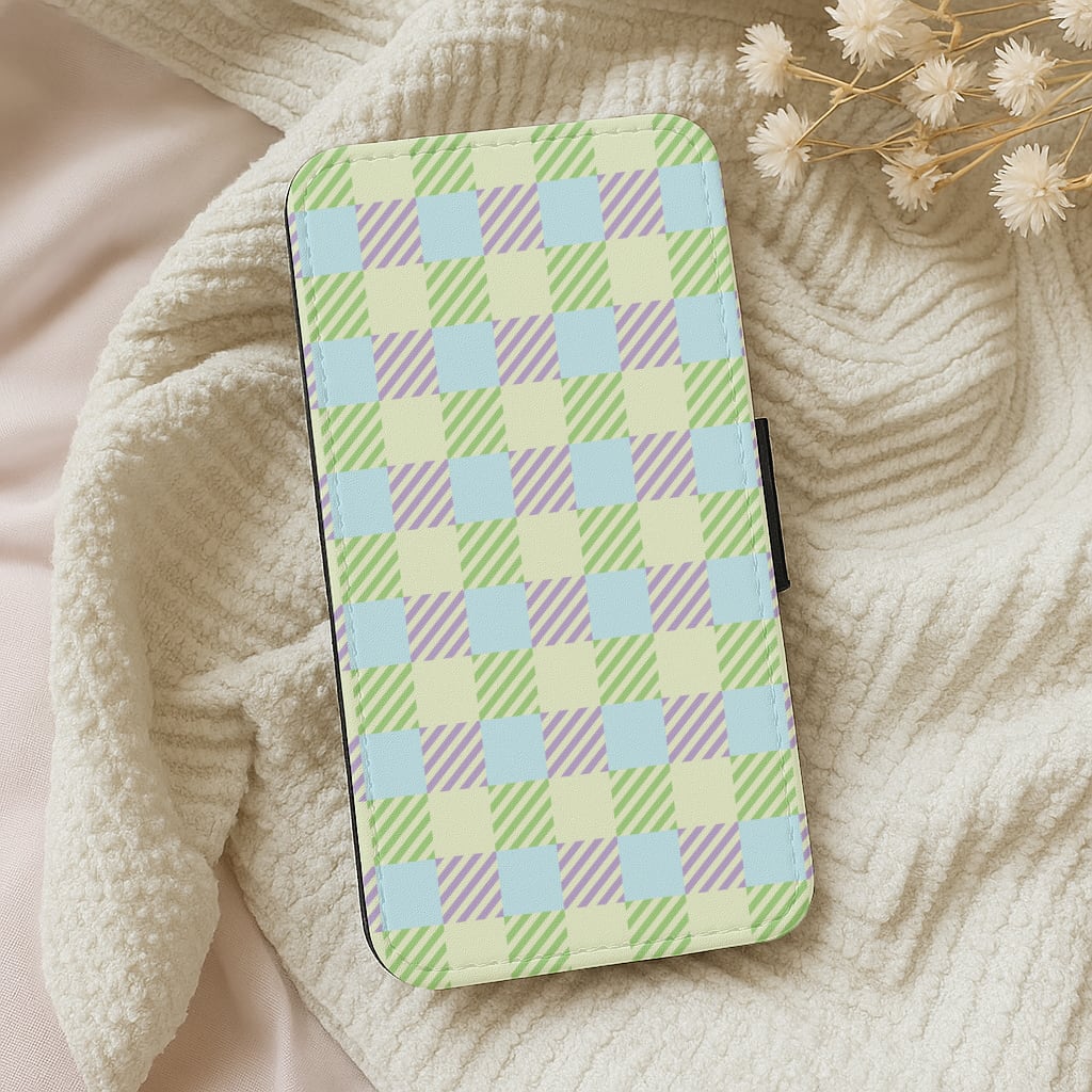 Green And Purple Checkered Wallet Phone Case