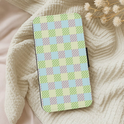 Green And Purple Checkered Wallet Phone Case