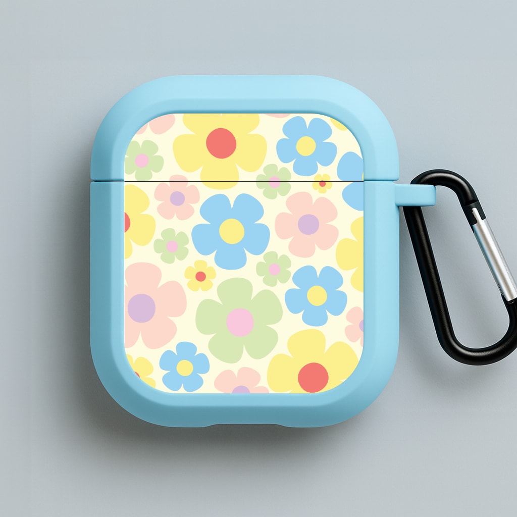 Rainbow Flowers Pattern Blue AirPods Case