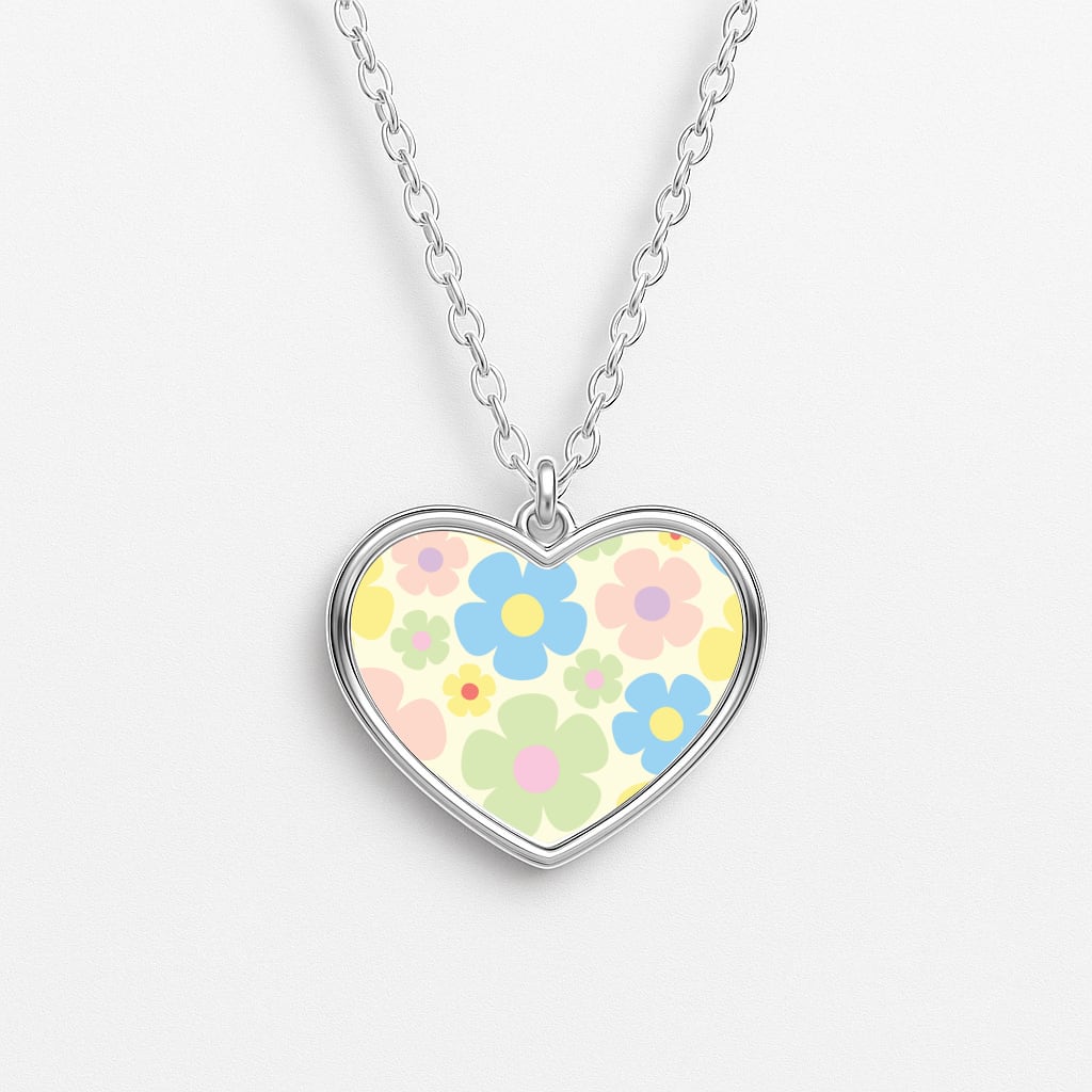 Rainbow Flowers Pattern Heart Necklace