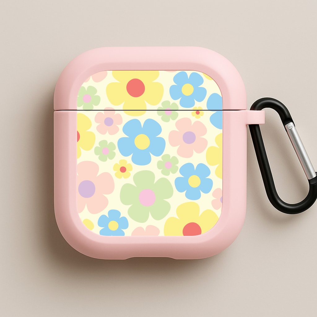 Rainbow Flowers Pattern Pink AirPods Case
