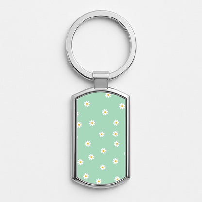 Teal Daisies Silver Keyring