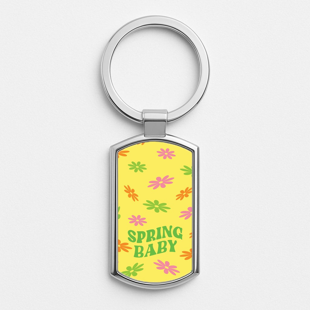 Spring Baby Retro Pattern Silver Keyring