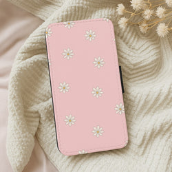 Dusty Pink Daisy Pattern Wallet Phone Case