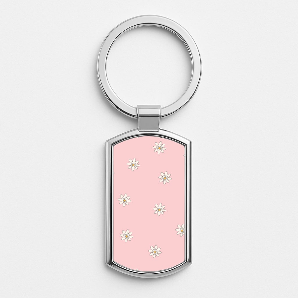 Dusty Pink Daisy Pattern Silver Keyring