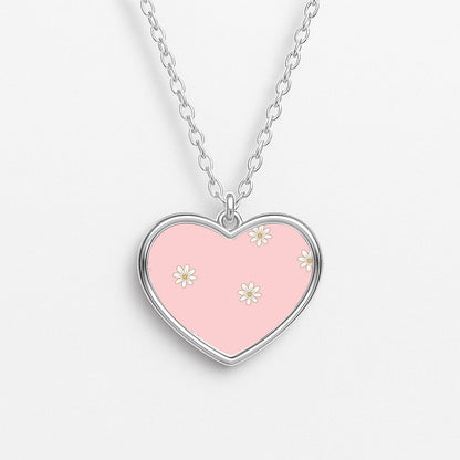 Dusty Pink Daisy Pattern Heart Necklace