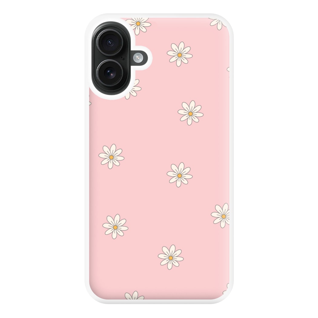 Dusty Pink Daisy Pattern Phone Case for iPhone 16 Plus