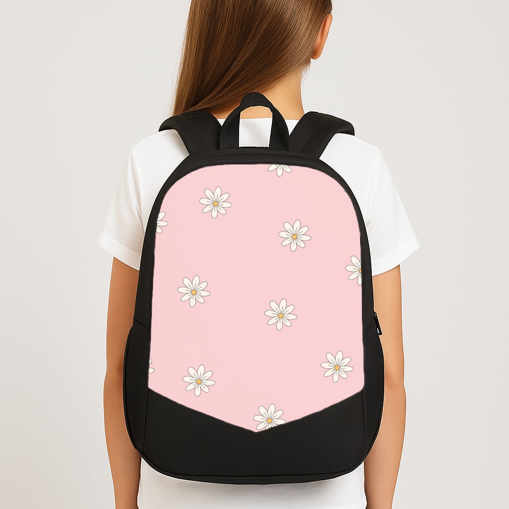 Dusty Pink Daisy Pattern Large School Bag