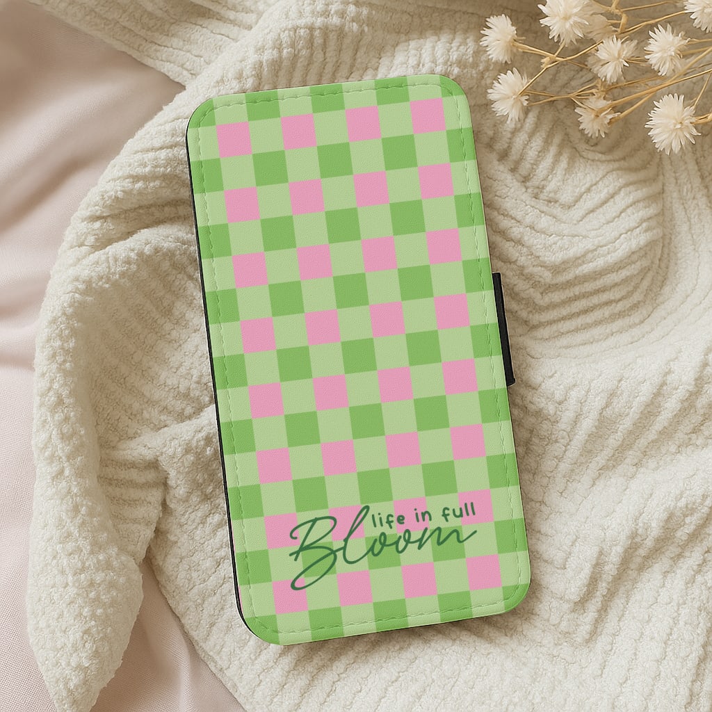 Life In Full Bloom Checkered Wallet Phone Case