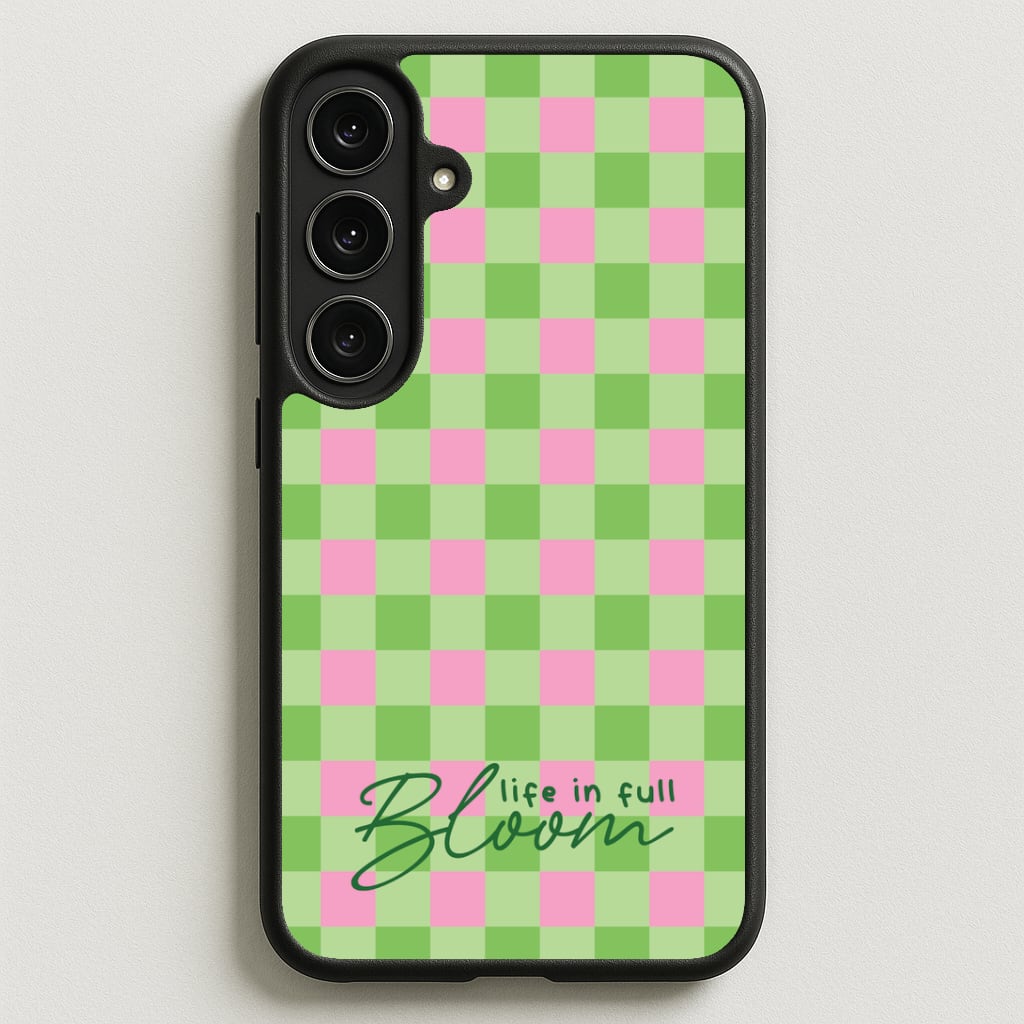 Life In Full Bloom Checkered Phone Case for Galaxy S25FE