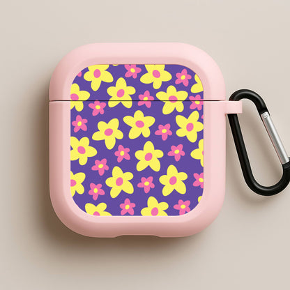 Purple Abstract Floral Pattern Pink AirPods Case