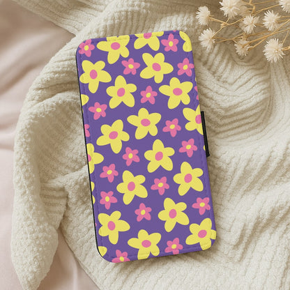 Purple Abstract Floral Pattern Wallet Phone Case