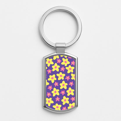 Purple Abstract Floral Pattern Silver Keyring