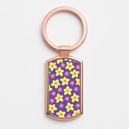 Purple Abstract Floral Pattern Rose Gold Keyring
