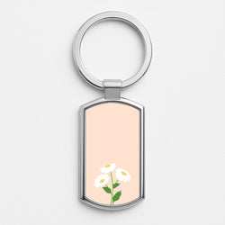 Peach And Dasies  Silver Keyring