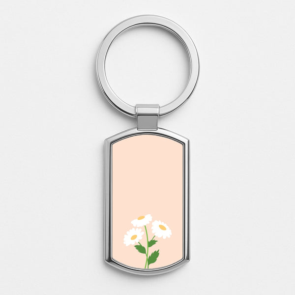 Peach And Dasies  Silver Keyring