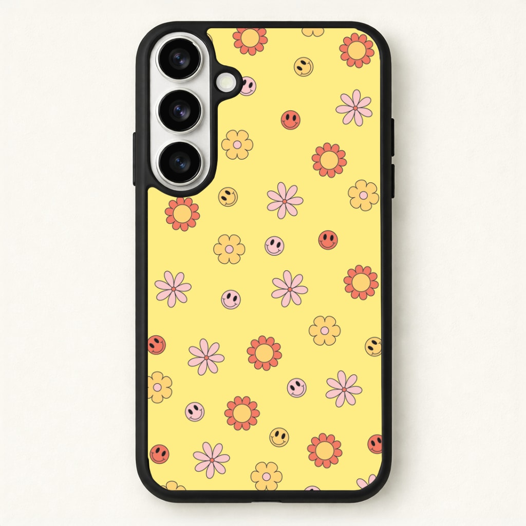 Retro Flowers And Smileys Pattern Phone Case for Galaxy S26