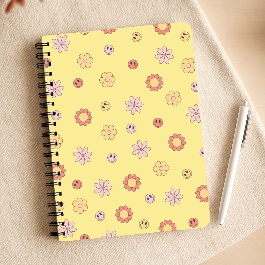 Retro Flowers And Smileys Pattern Notepad