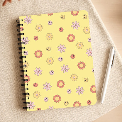 Retro Flowers And Smileys Pattern Notepad