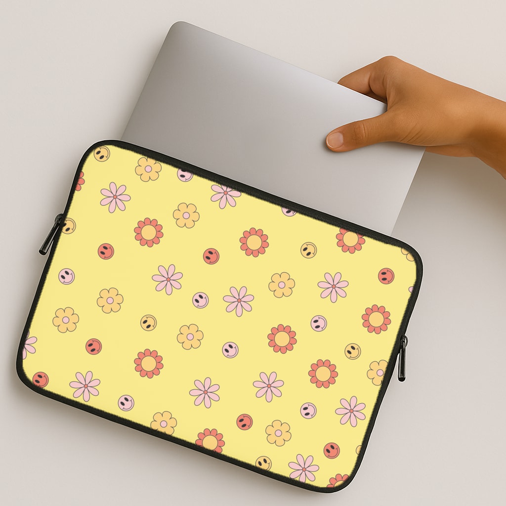 Retro Flowers And Smileys Pattern MacBook Case
