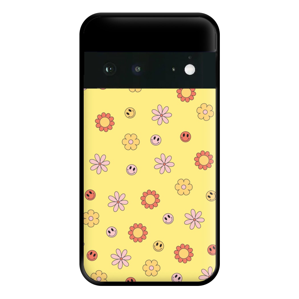 Retro Flowers And Smileys Pattern Phone Case for Google Pixel 6a