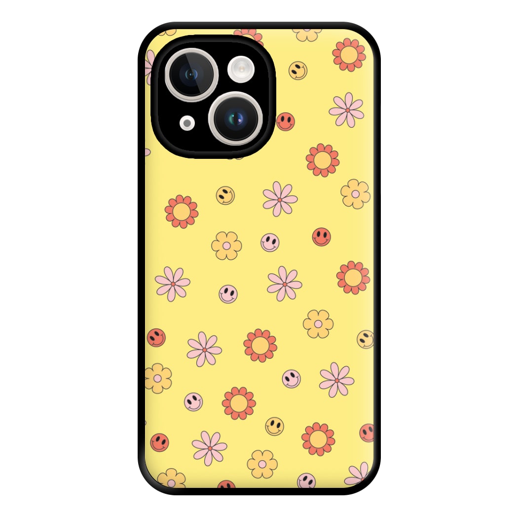 Retro Flowers And Smileys Pattern Phone Case for iPhone 14 Plus