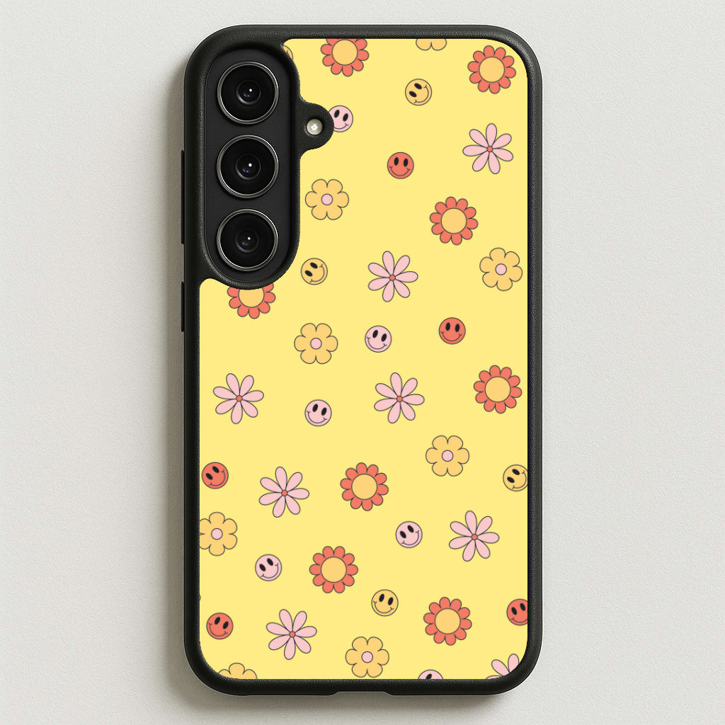 Retro Flowers And Smileys Pattern Phone Case for Galaxy S25FE