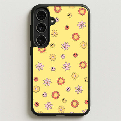 Retro Flowers And Smileys Pattern Phone Case for Galaxy S25FE