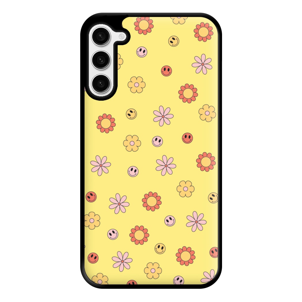 Retro Flowers And Smileys Pattern Phone Case for Galaxy S23 Plus