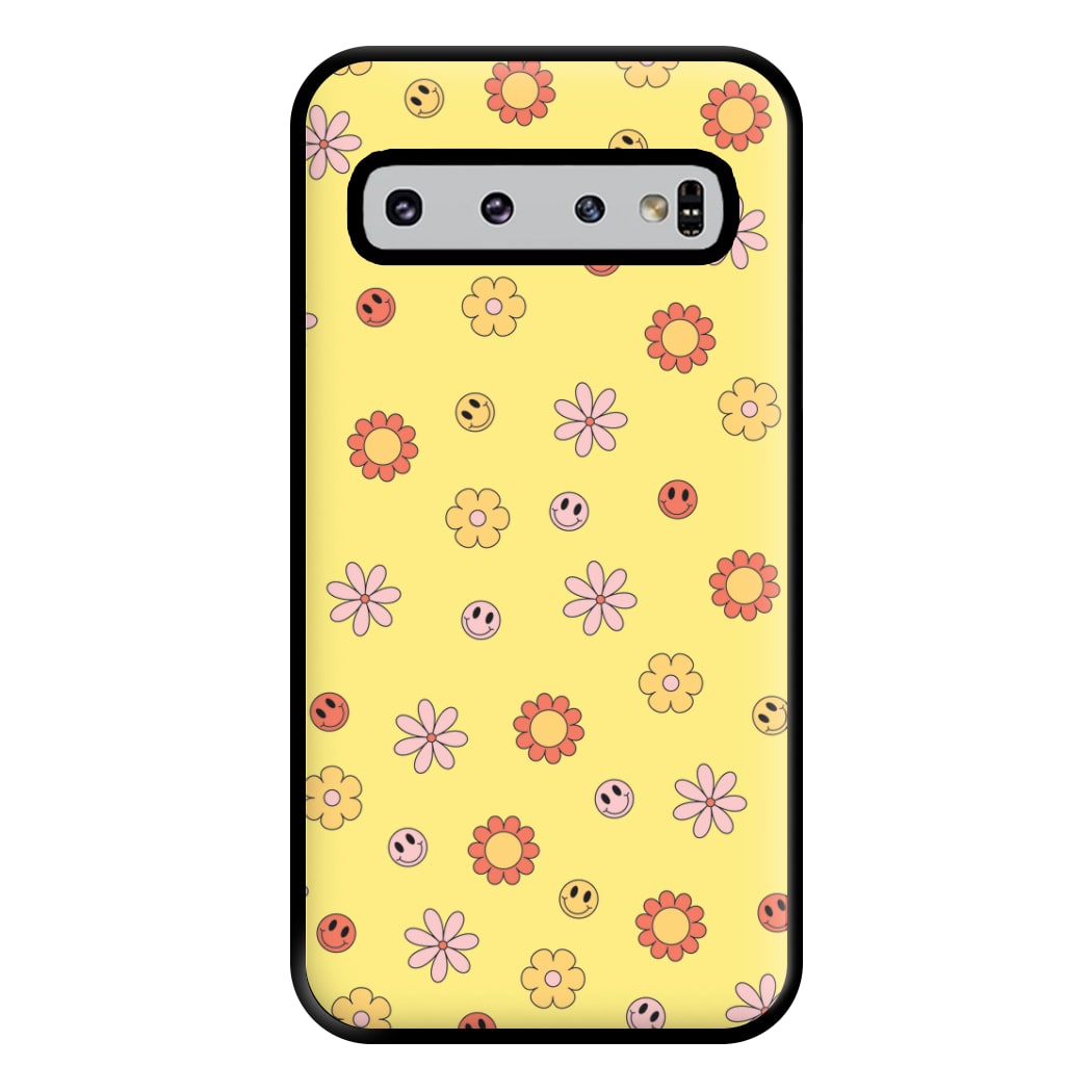 Retro Flowers And Smileys Pattern Phone Case for Galaxy S10 Plus