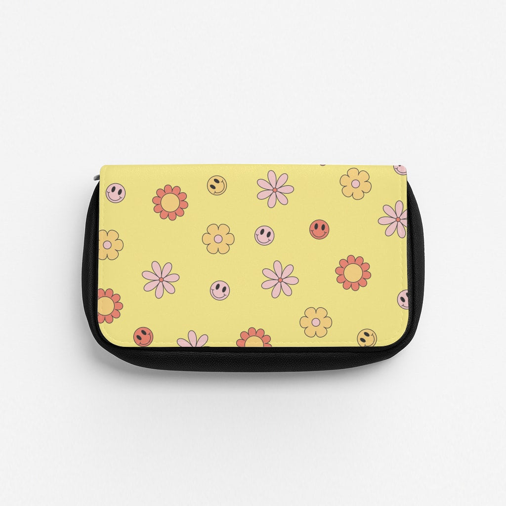 Retro Flowers And Smileys Pattern Pencil Case