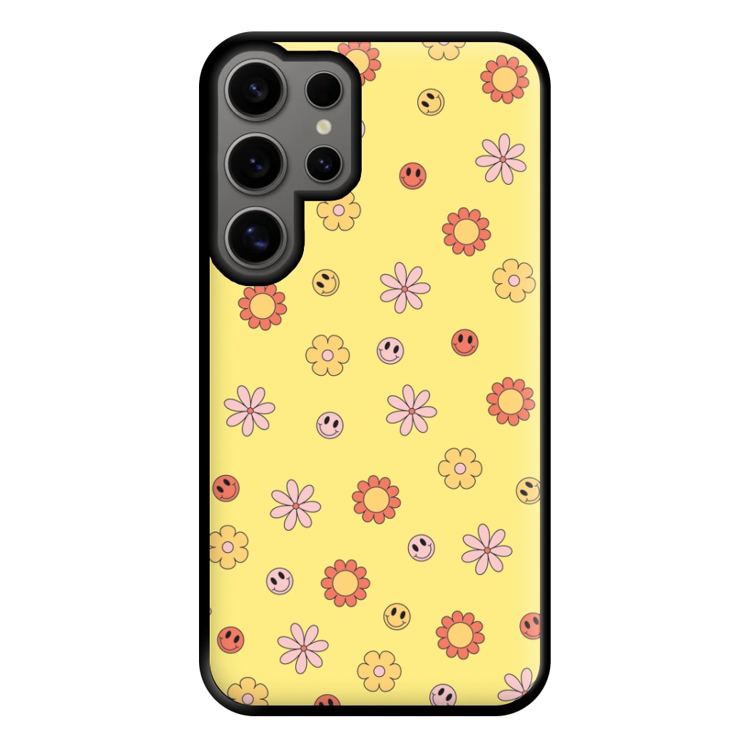 Retro Flowers And Smileys Pattern Phone Case for Galaxy S24 Ultra