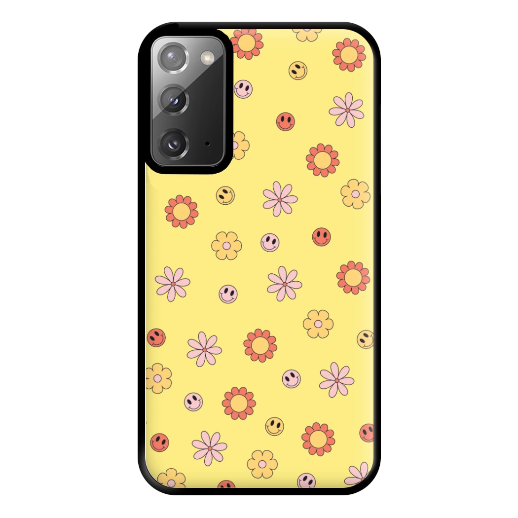 Retro Flowers And Smileys Pattern Phone Case for Galaxy Note 20 Ultra