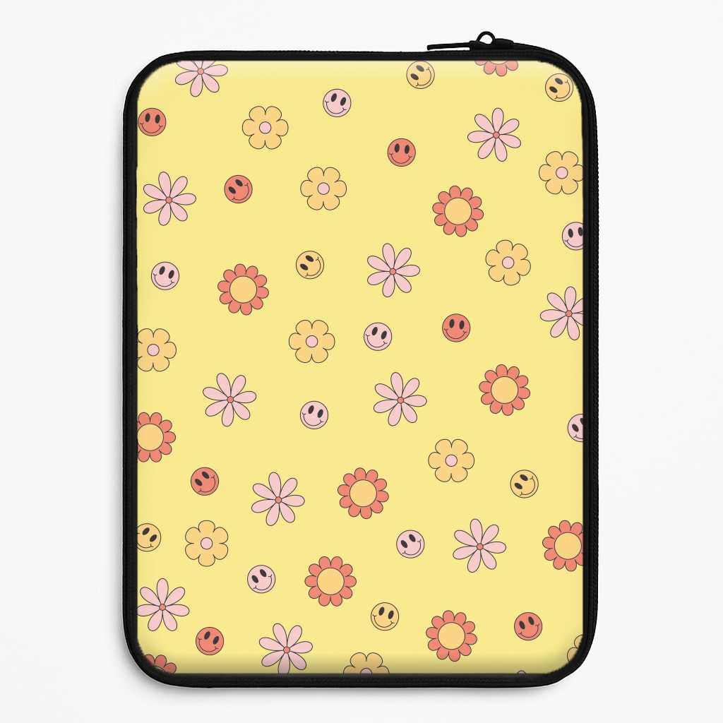 Retro Flowers And Smileys Pattern Universal Laptop Sleeve