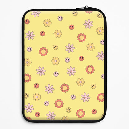 Retro Flowers And Smileys Pattern Universal Laptop Sleeve