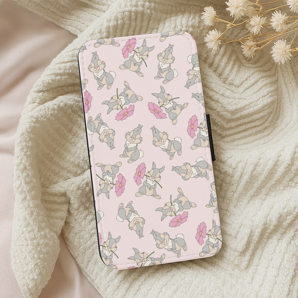 Cute bunny And Flowers Pattern Wallet Phone Case