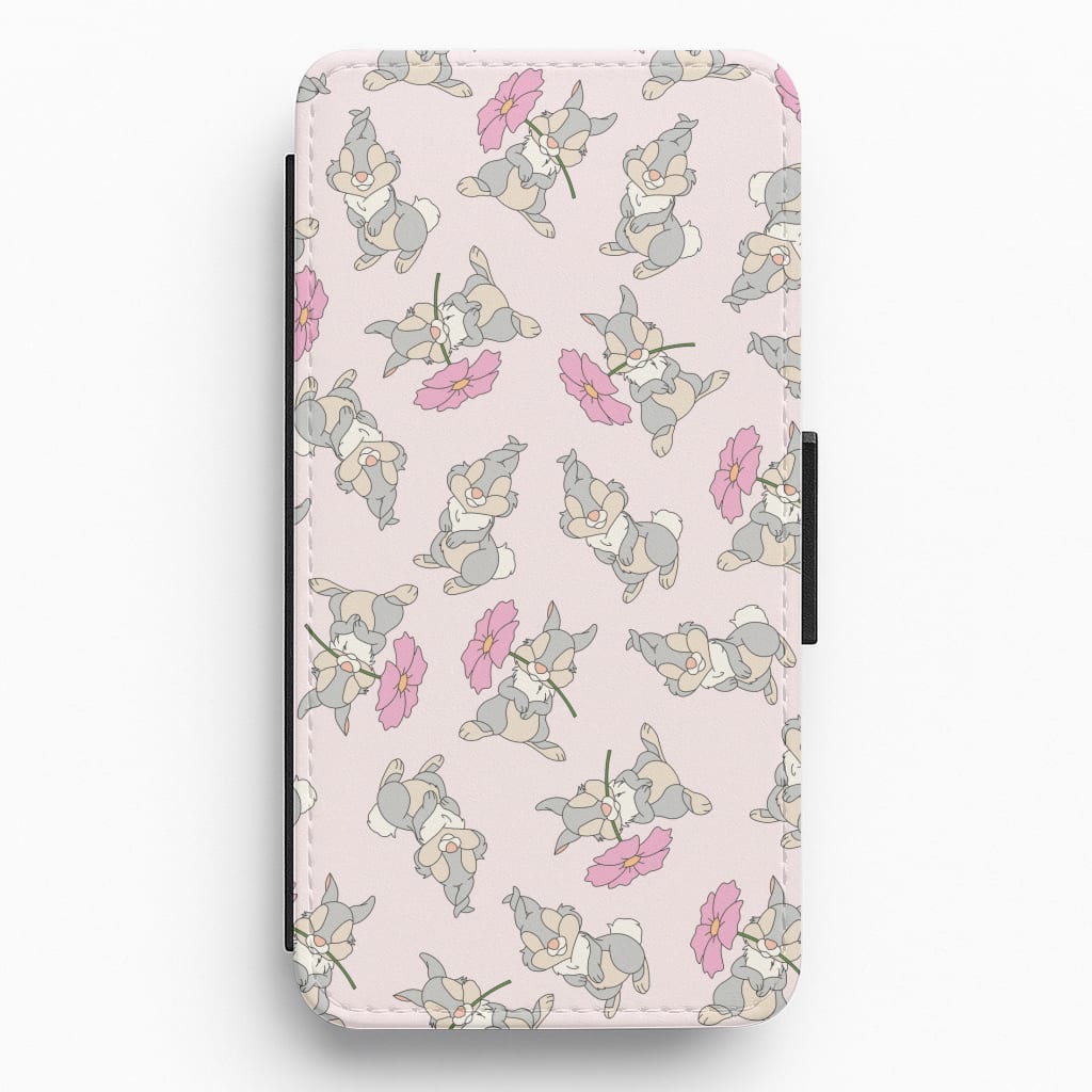 Cute bunny And Flowers Pattern Flip / Wallet Phone Case