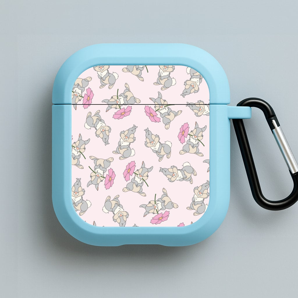 Cute bunny And Flowers Pattern Blue AirPods Case